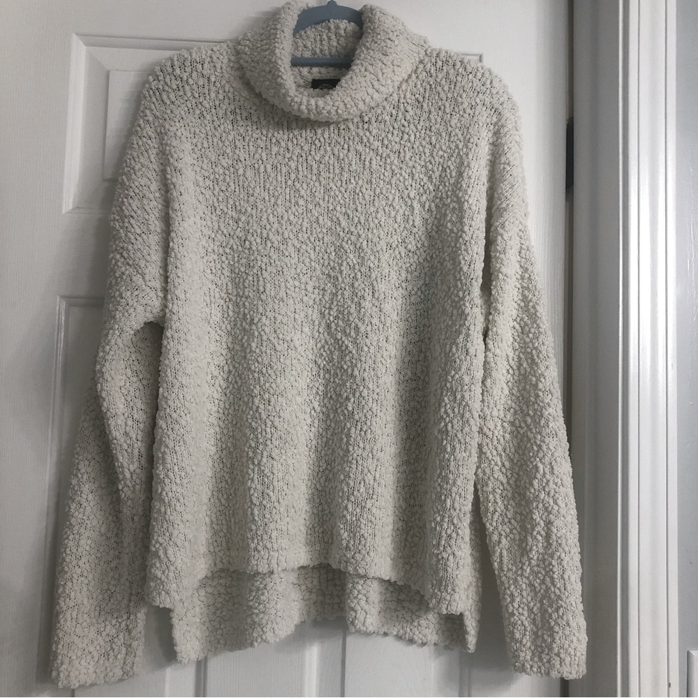 Bobeau Popcorn sweater women Sz L Ivory high low soft lightweight